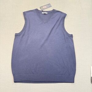 Hart Schaffner Marx Sweater Vest Men Large Navy Blue Extra Fine Merino Wool V